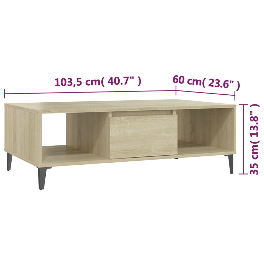 Table basse chêne sonoma 103,5x60x35 cm bois d'ingénierie