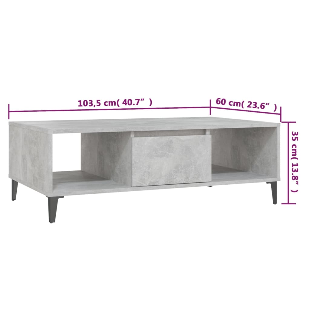 Table basse gris béton 103,5x60x35 cm bois d'ingénierie