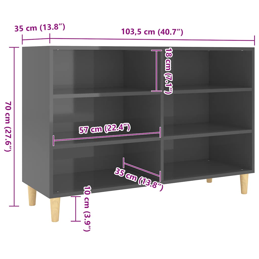 Hochglanzgraues Sideboard aus Holzwerkstoff, 103,5 x 35 x 70 cm