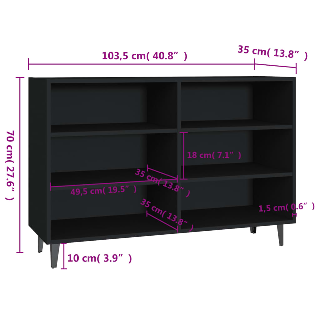 Buffet noir 103,5x35x70 cm bois d'ingénierie