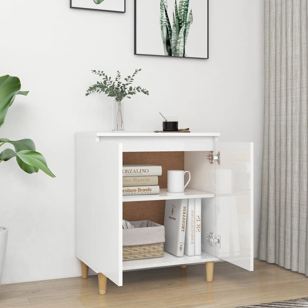 Sideboard mit Beinen aus glänzend weißem Holzwerkstoff