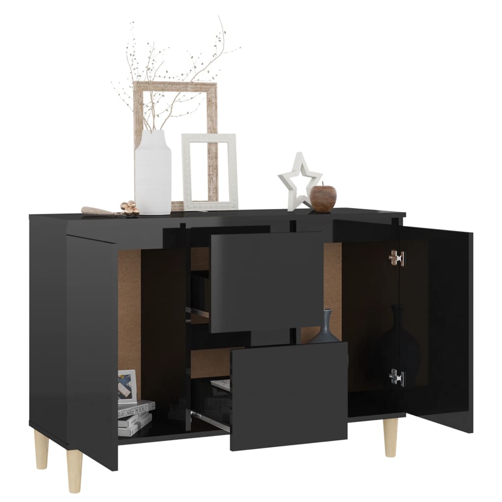 Buffet noir brillant 101x35x70 cm bois d'ingénierie