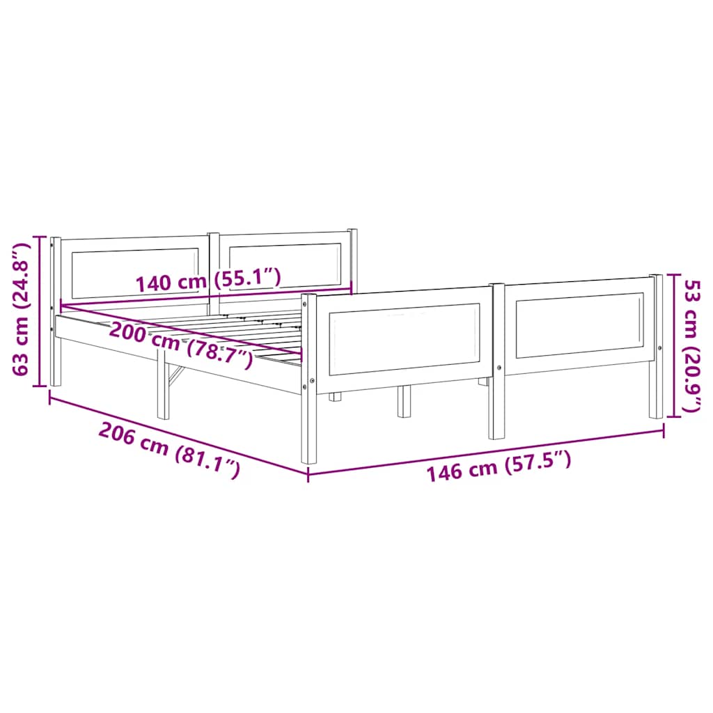 Cadre de lit sans matelas bois massif de pin 140x200 cm