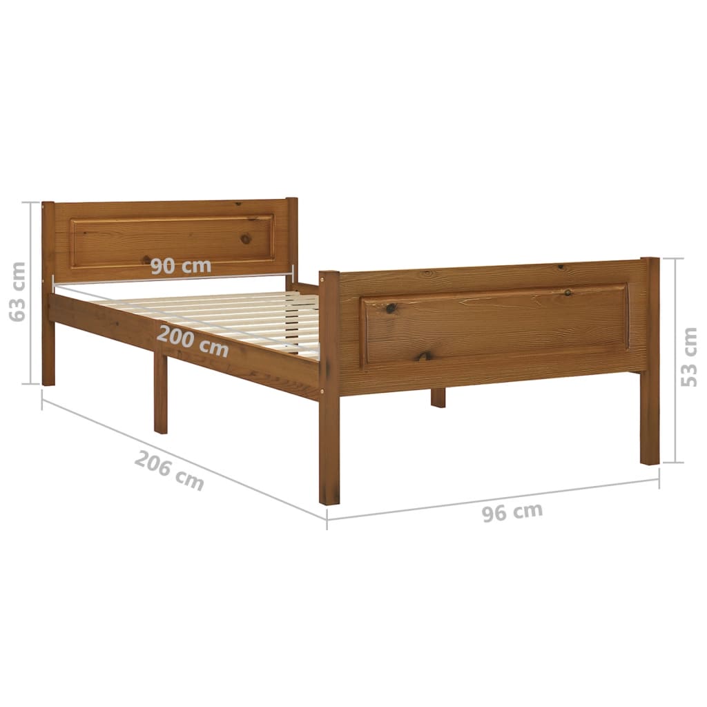 Cadre de lit sans matelas pin massif marron miel 90x200 cm