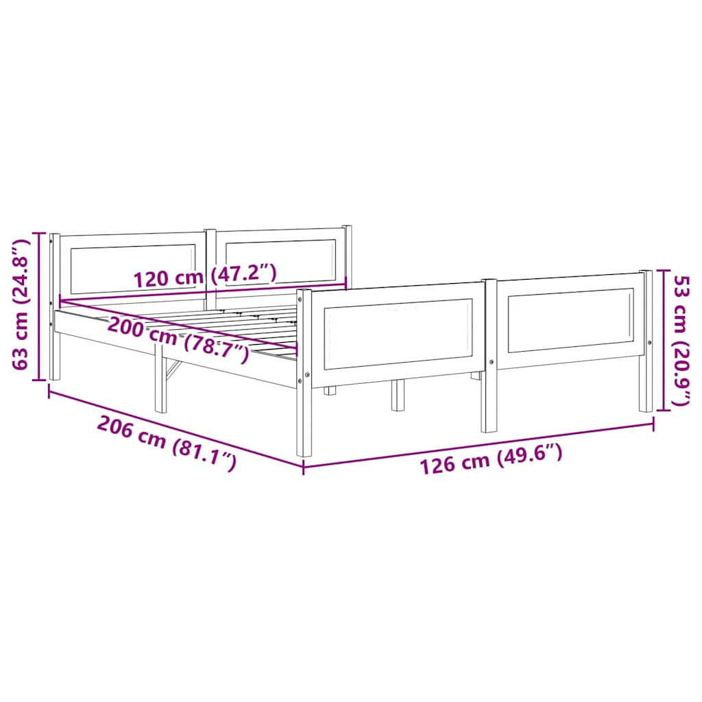 Bed frame without mattress solid pine dark brown 120x200 cm