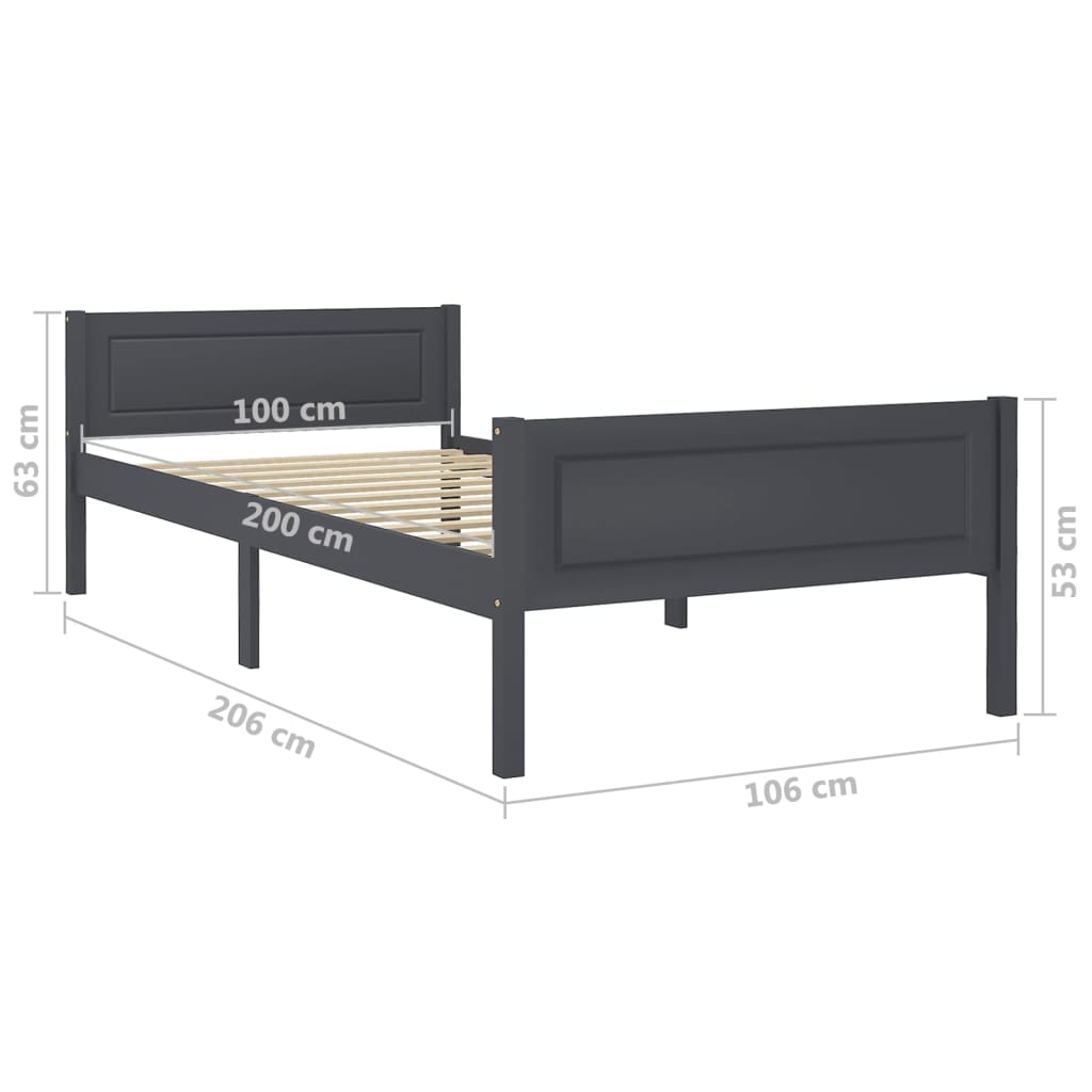 Cadre de lit sans matelas bois massif de pin gris 100x200 cm