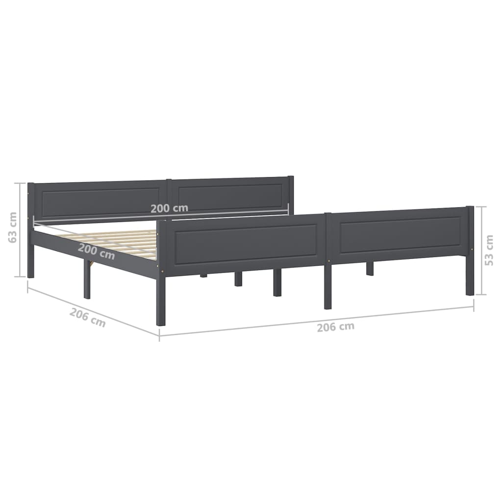 Cadre de lit sans matelas bois massif de pin gris 200x200 cm