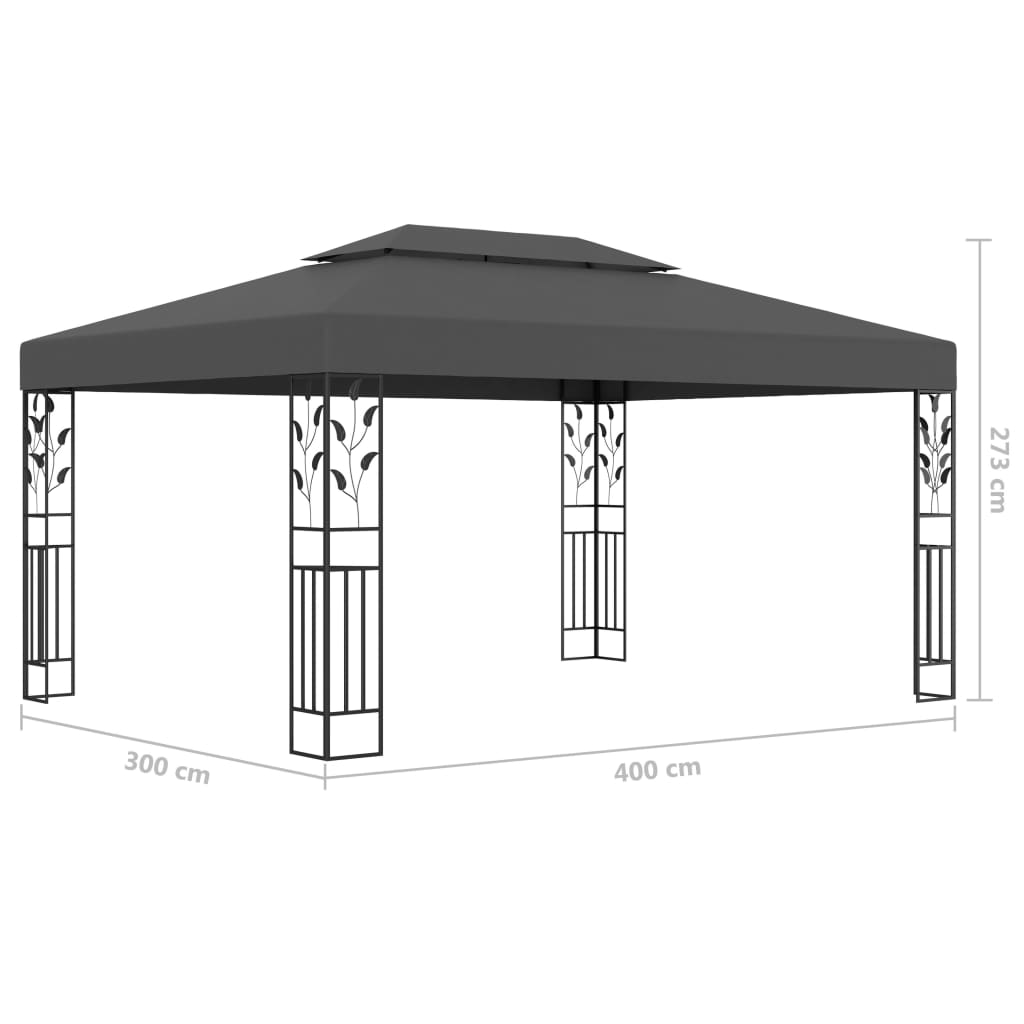 Tonnelle avec double toit et lumières LED 3x4 m Anthracite