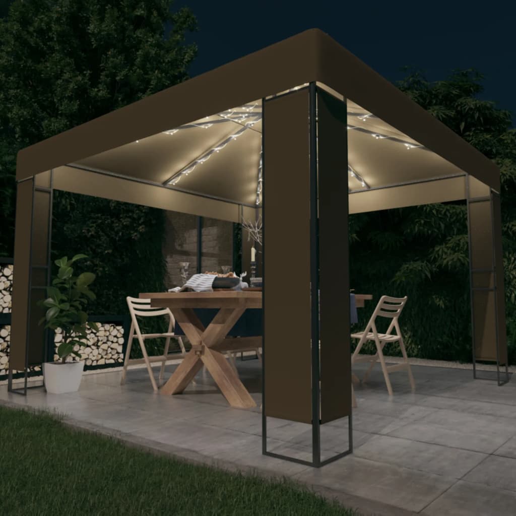 Pavillon mit Doppeldach und LED-Beleuchtung 3x3x2,7 m Taupe