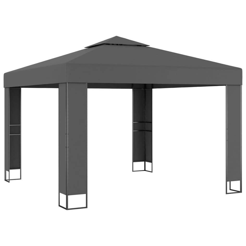 Gazebo with double roof and LED lights 3x3 m Anthracite