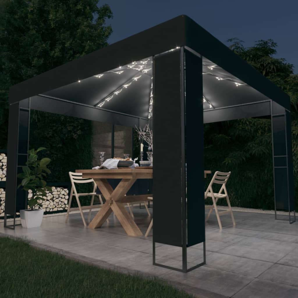 Gazebo with double roof and LED lights 3x3 m Anthracite