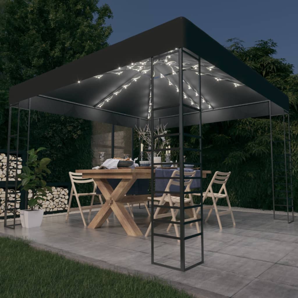 Chapiteau de jardin avec lumières LED 3x3 m Anthracite