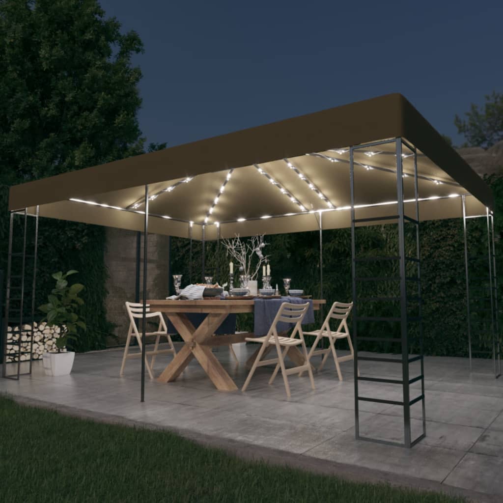 Tonnelle avec guirlande lumineuse à LED 3x4 m Taupe