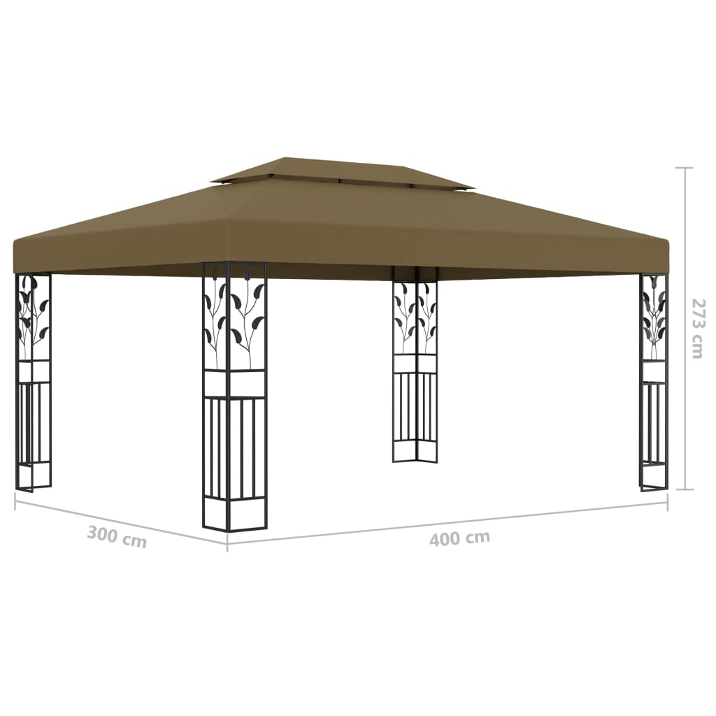 Tonnelle avec double toit et lumières LED 3x4 m Taupe