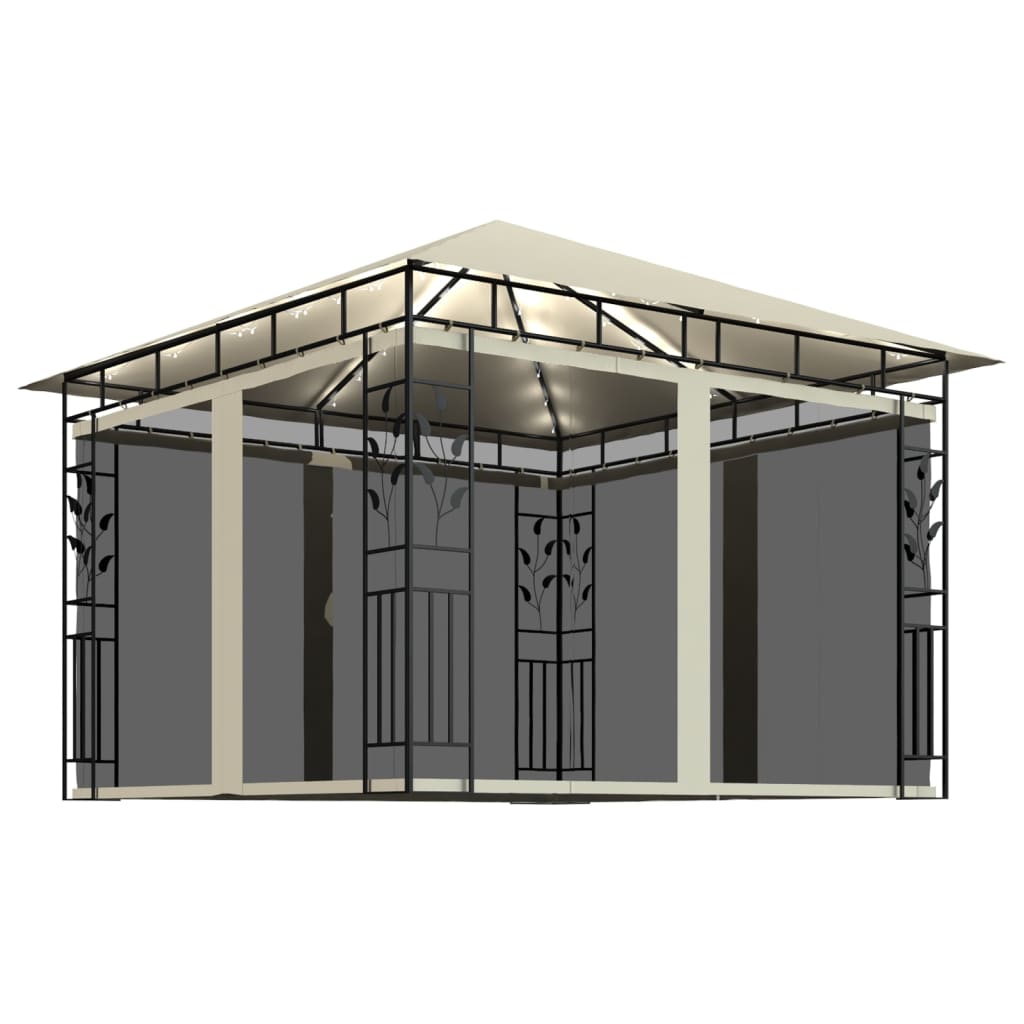 Gazebo with mosquito net and LED lights 3x3x2.73 m Cream