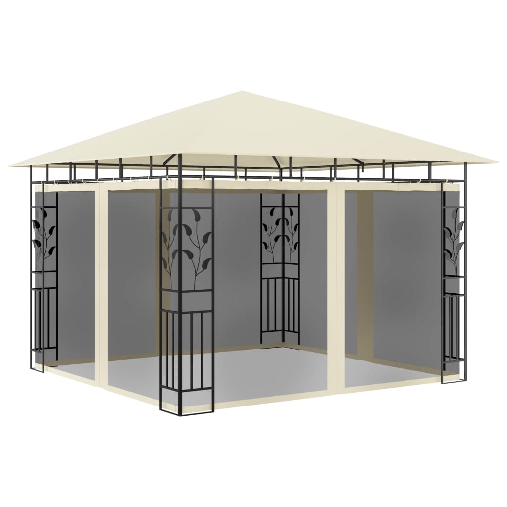 Gazebo with mosquito net and LED lights 3x3x2.73 m Cream