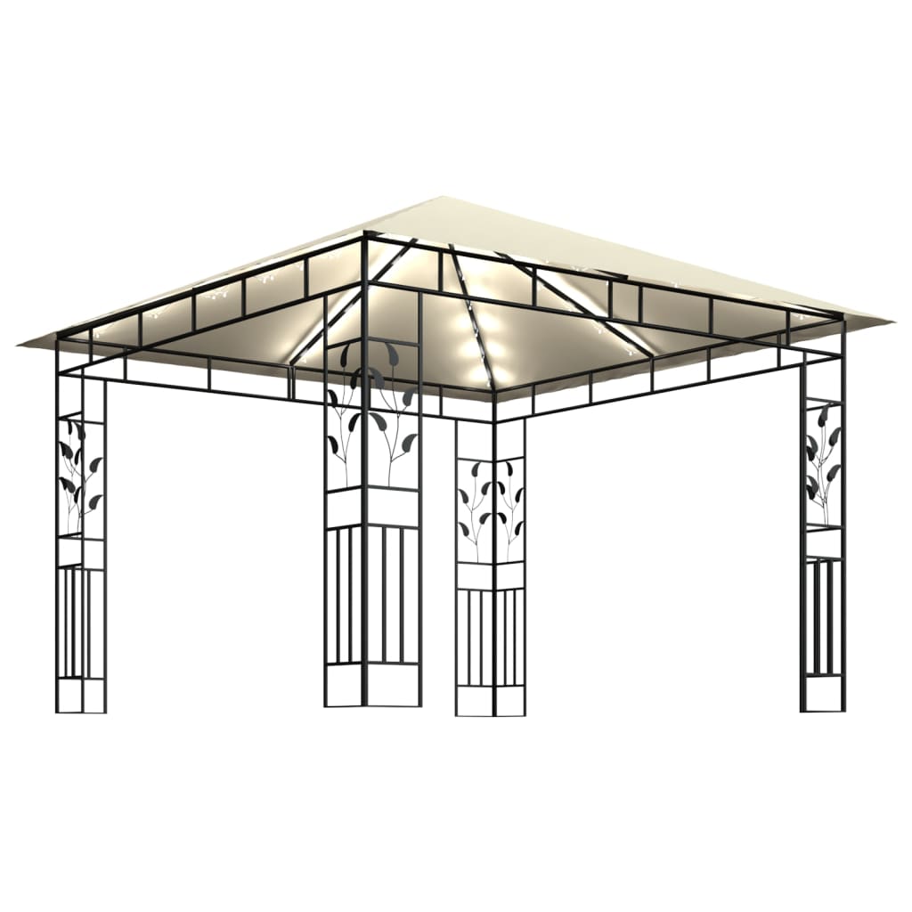 Pavillon mit Moskitonetz und LED-Leuchten 3x3x2,73 m Creme