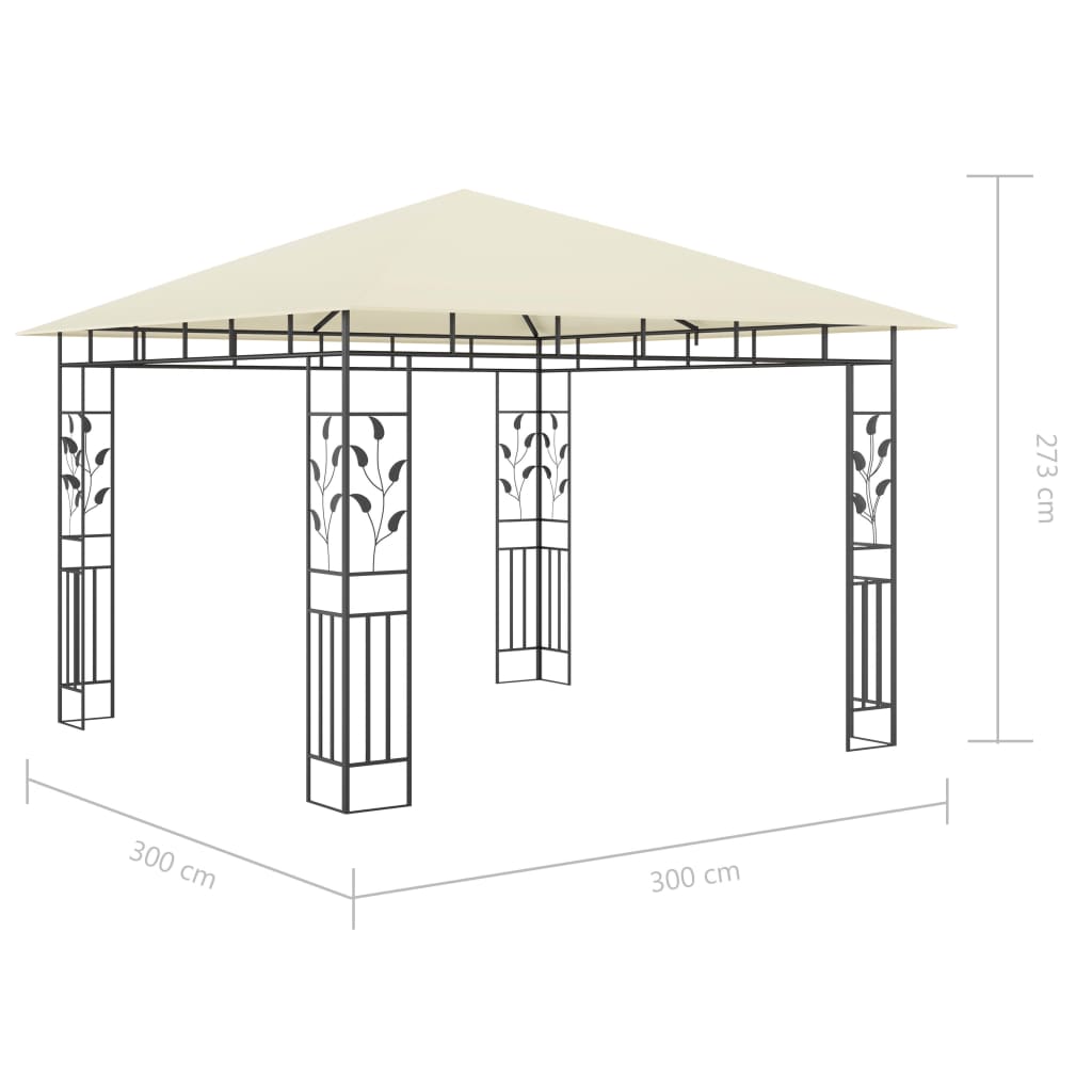 Gazebo with mosquito net and LED lights 3x3x2.73 m Cream