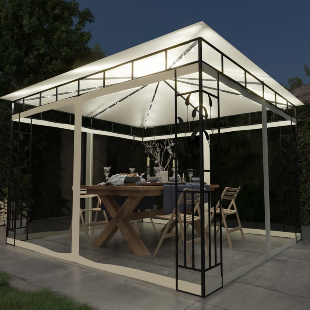 Pavillon mit Moskitonetz und LED-Leuchten 3x3x2,73 m Creme