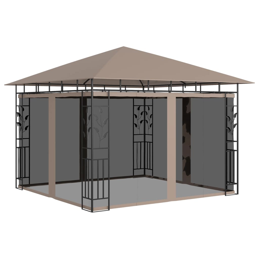 Tonnelle avec moustiquaire et lumières Led 3x3x2,73 m Taupe