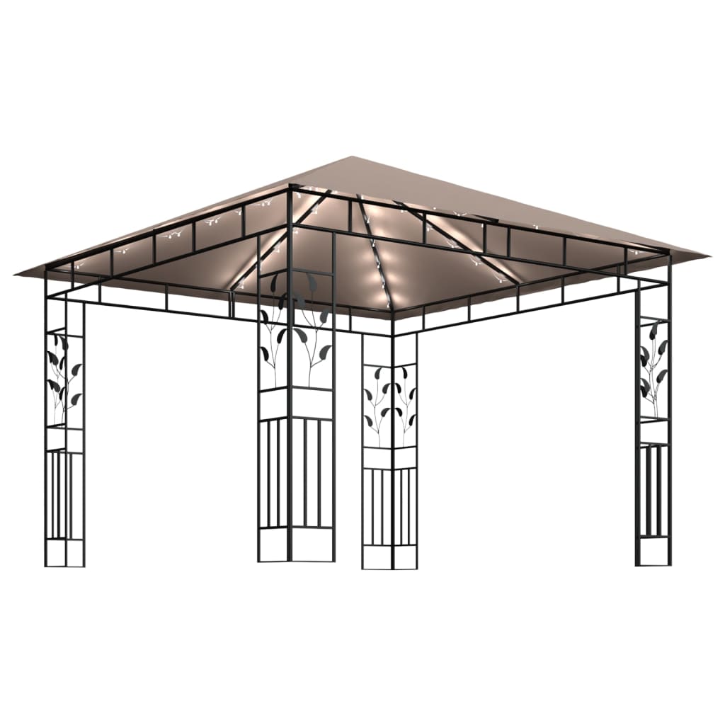 Tonnelle avec moustiquaire et lumières Led 3x3x2,73 m Taupe