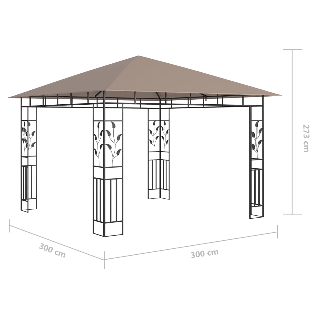 Tonnelle avec moustiquaire et lumières Led 3x3x2,73 m Taupe