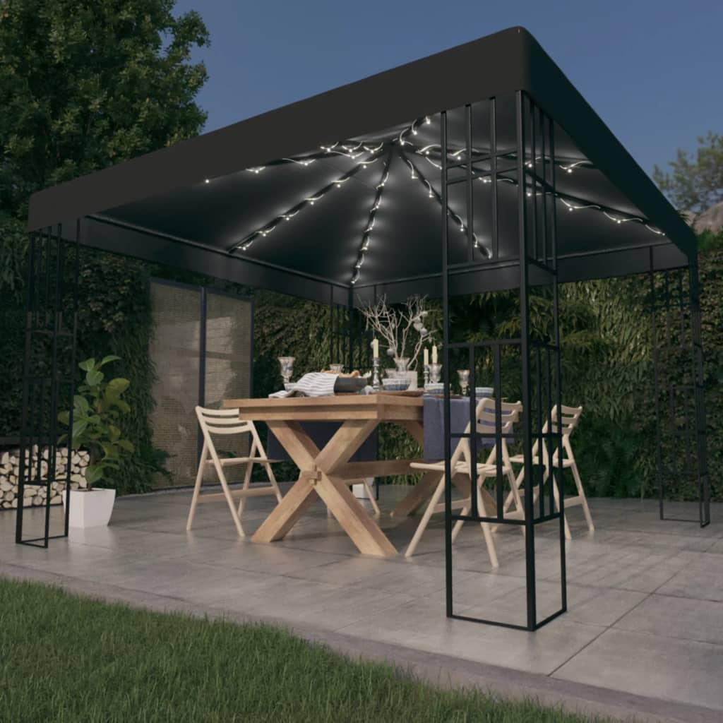 Tonnelle avec guirlande lumineuse à LED 3x3 m Anthracite