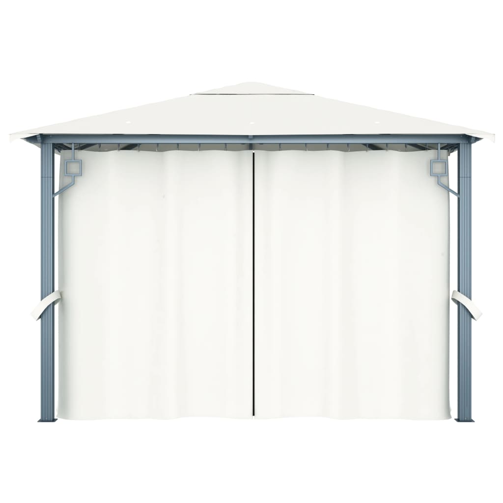 Tonnelle avec rideau et lumières LED 3x3 m Crème Aluminium