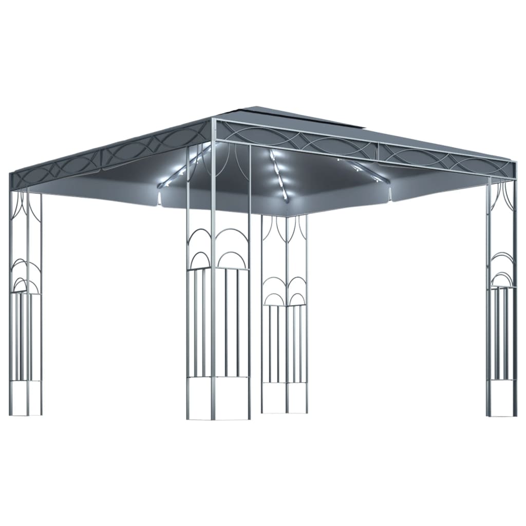 Arbour with LED light garland 300x300 cm Anthracite