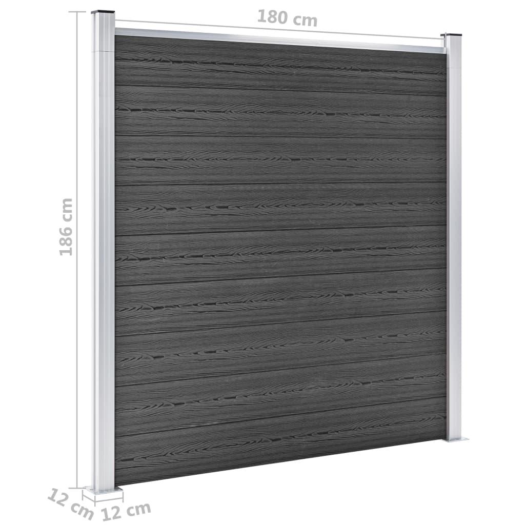 WPC Fence Panel Set 699x186 cm Black