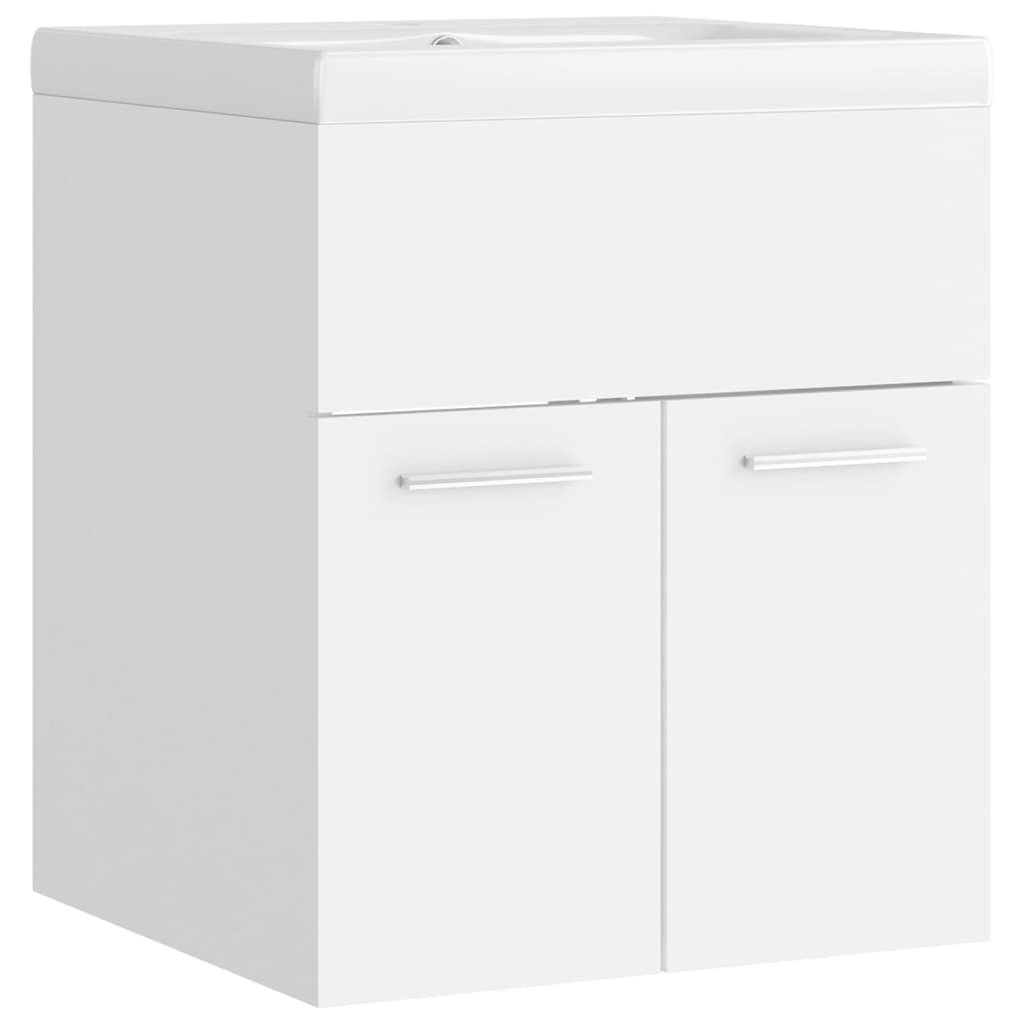 Armoire d'évier avec lavabo intégré Blanc Aggloméré