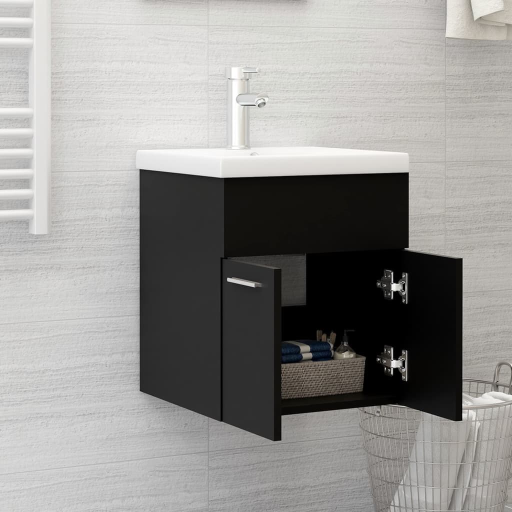 Armoire d'évier avec lavabo intégré Noir Aggloméré