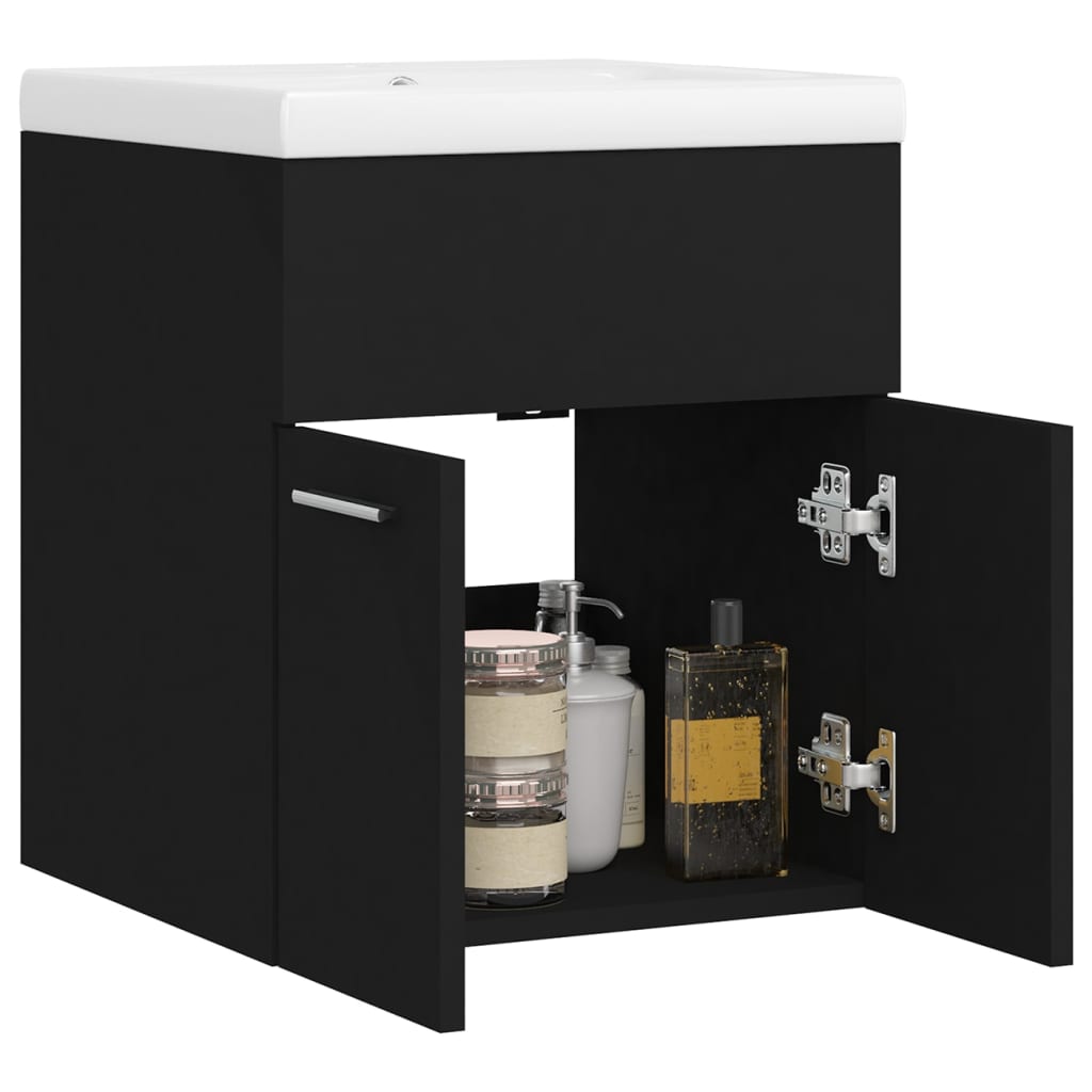 Armoire d'évier avec lavabo intégré Noir Aggloméré