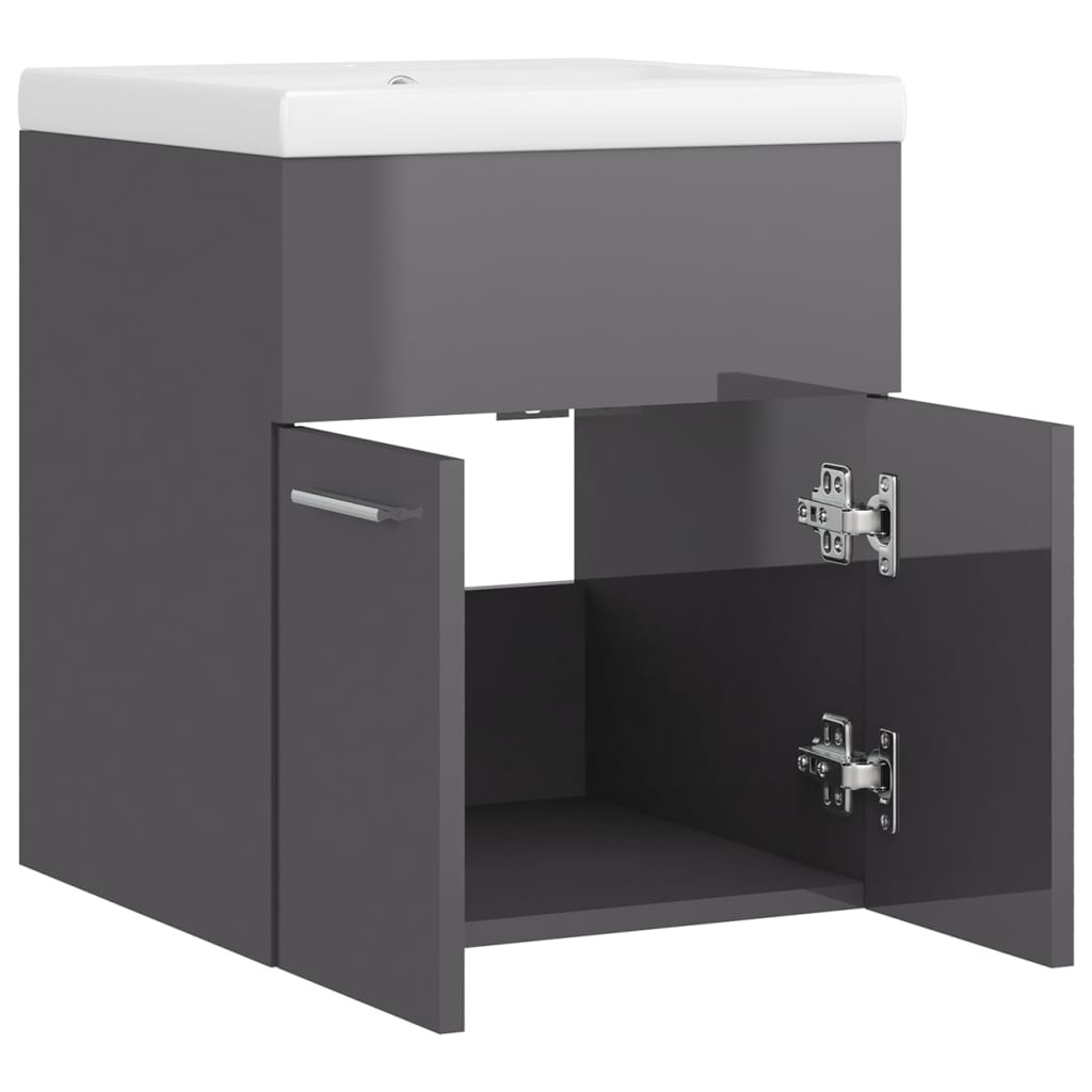 Armoire d'évier avec lavabo intégré Gris brillant Aggloméré