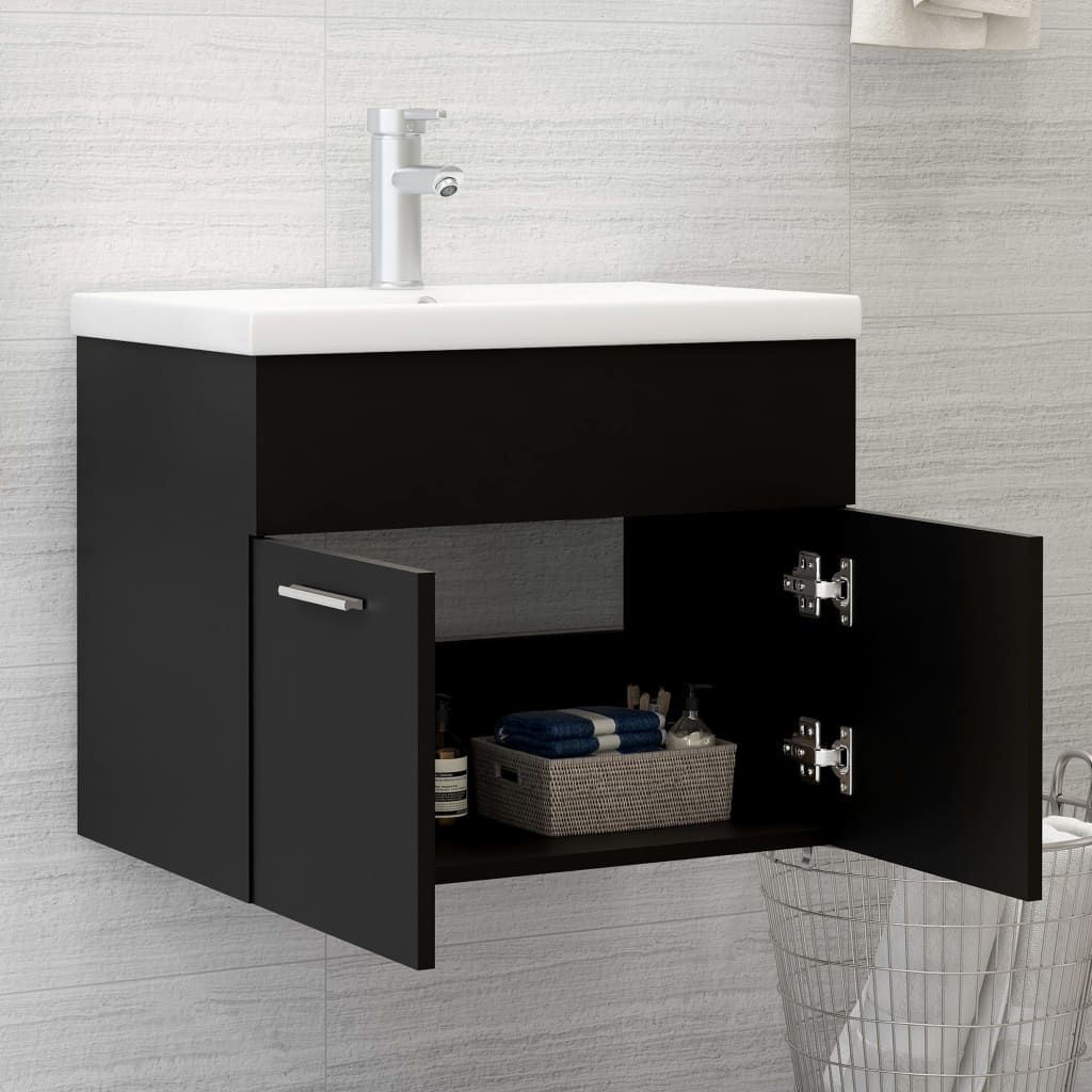 Armoire d'évier avec lavabo intégré Noir Aggloméré