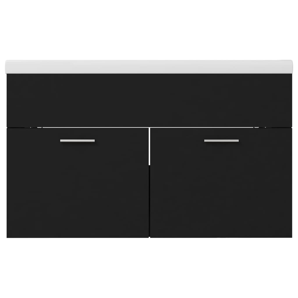 Armoire d'évier avec lavabo intégré Noir Aggloméré