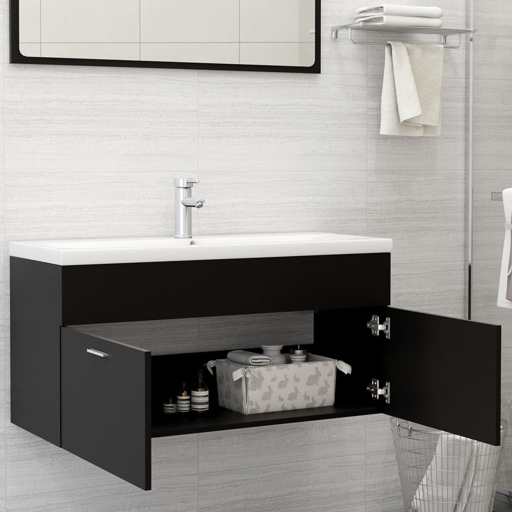 Armoire d'évier avec lavabo intégré Noir Aggloméré