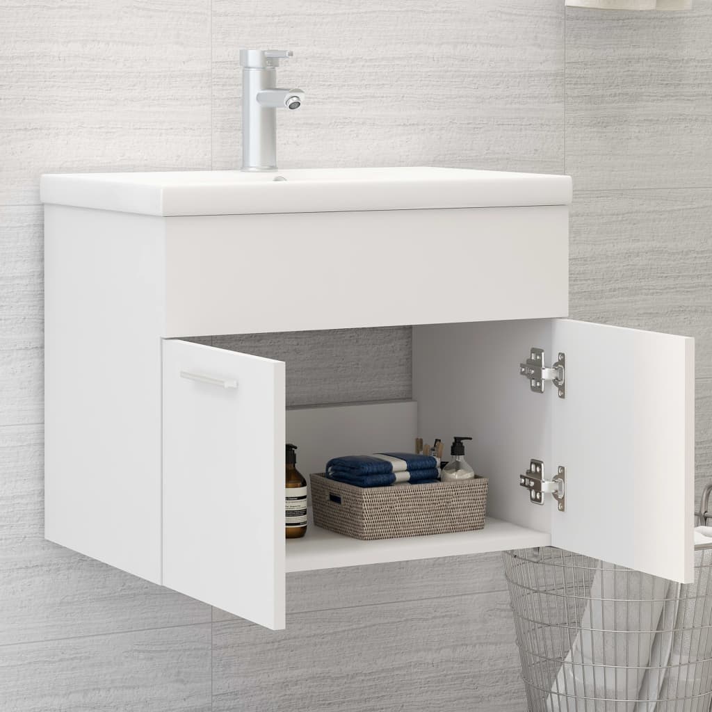 Armoire d'évier avec lavabo intégré Blanc Aggloméré