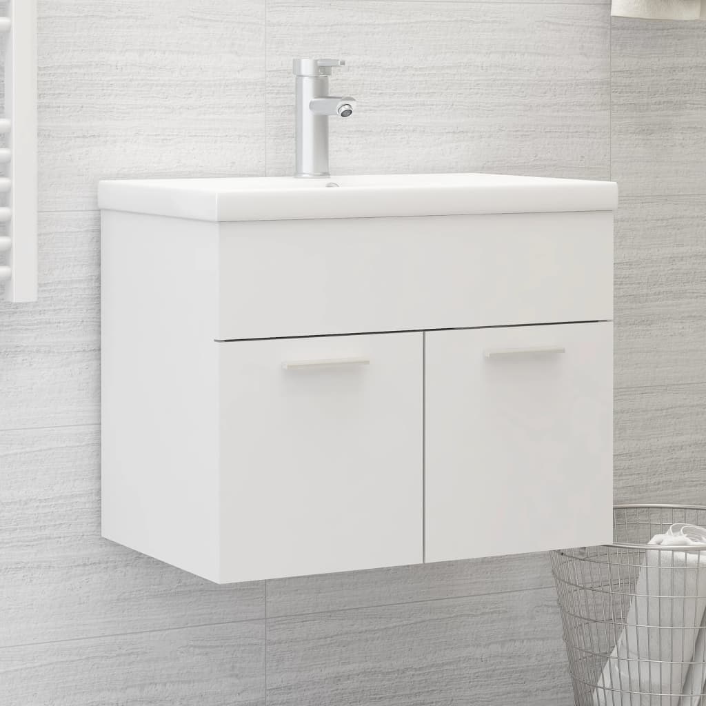 Armoire d'évier avec lavabo intégré Blanc Aggloméré