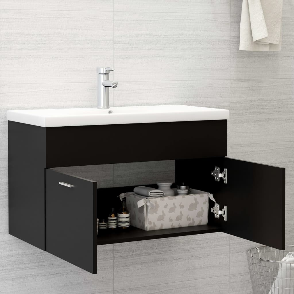 Armoire d'évier avec lavabo intégré Noir Aggloméré