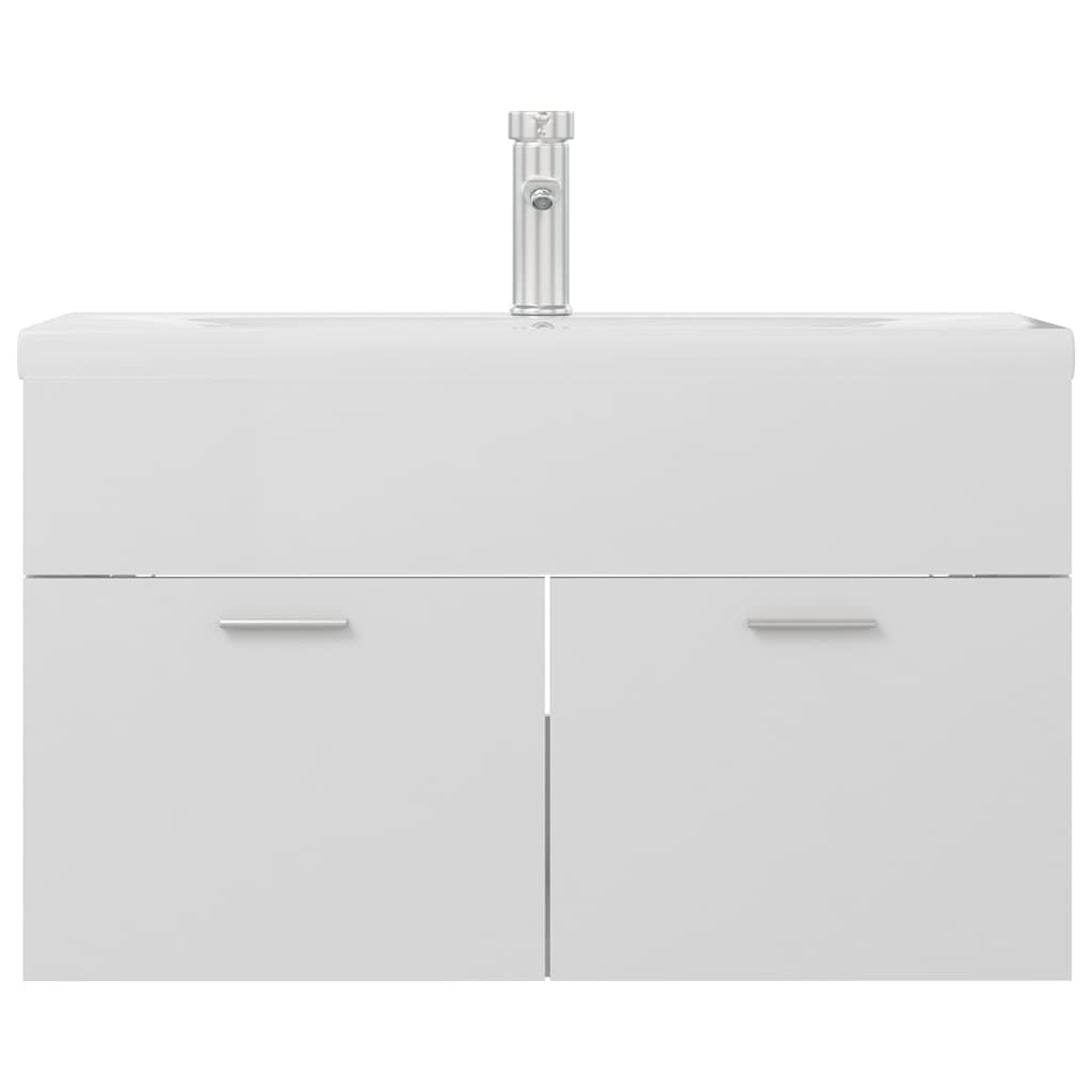 Sink cabinet with integrated washbasin Glossy white Chipboard