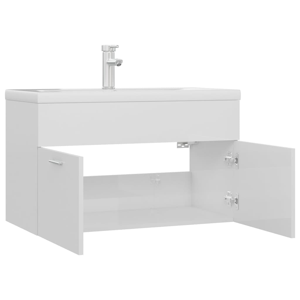 Sink cabinet with integrated washbasin Glossy white Chipboard