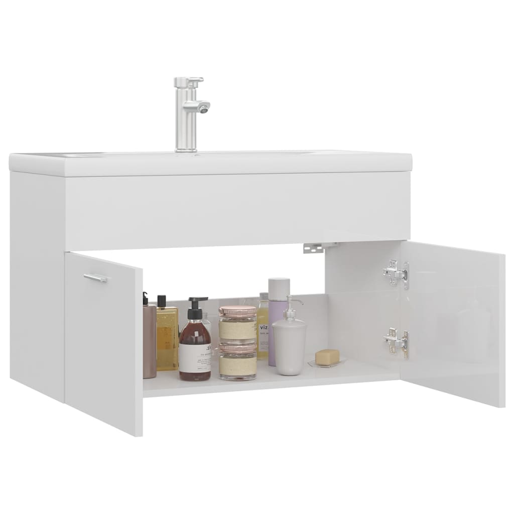 Sink cabinet with integrated washbasin Glossy white Chipboard