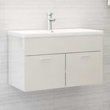 Sink cabinet with integrated washbasin Glossy white Chipboard