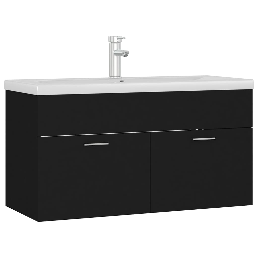 Armoire d'évier avec lavabo intégré Noir Aggloméré