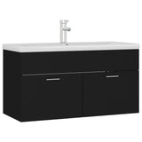 Armoire d'évier avec lavabo intégré Noir Aggloméré