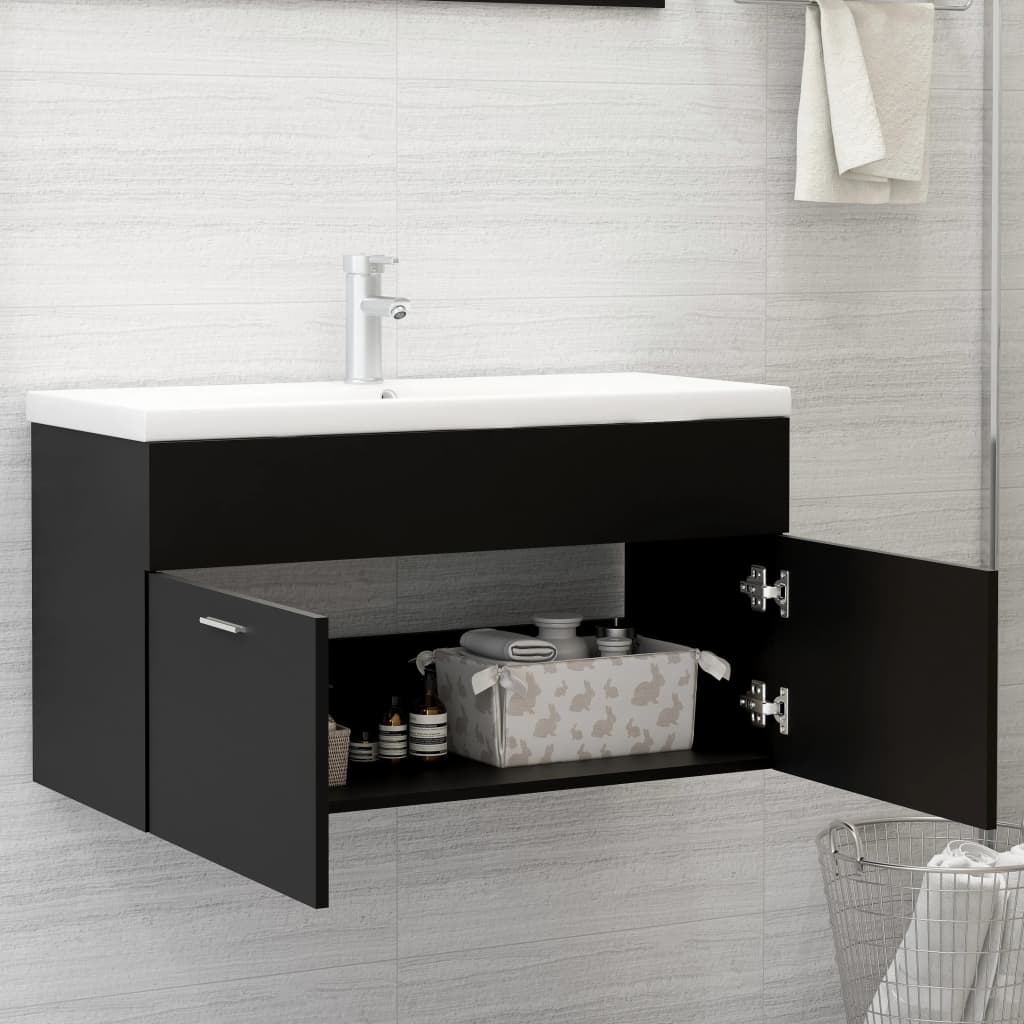 Armoire d'évier avec lavabo intégré Noir Aggloméré