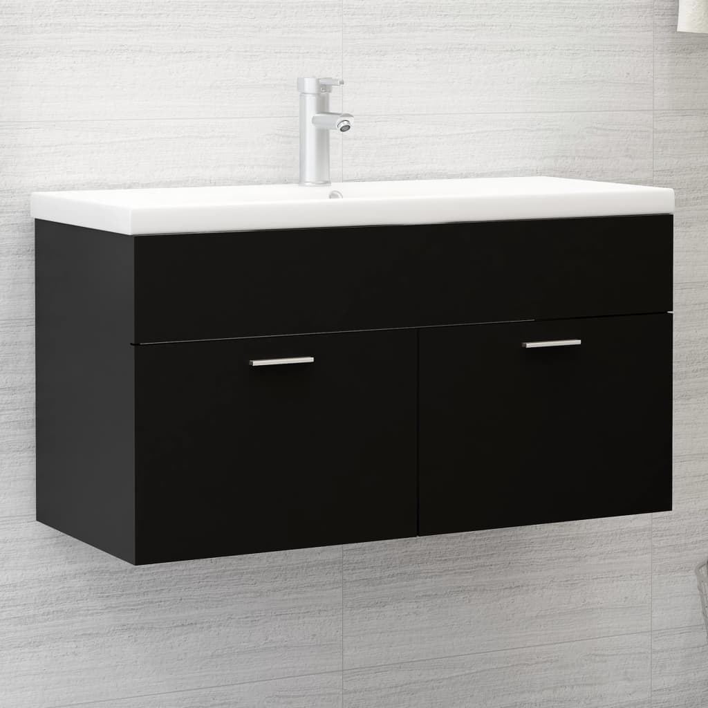 Armoire d'évier avec lavabo intégré Noir Aggloméré