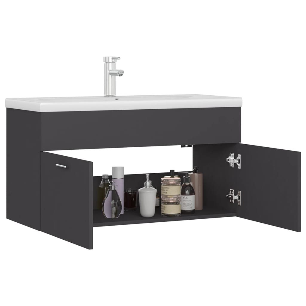 Sink cabinet with integrated washbasin Grey Agglomerate