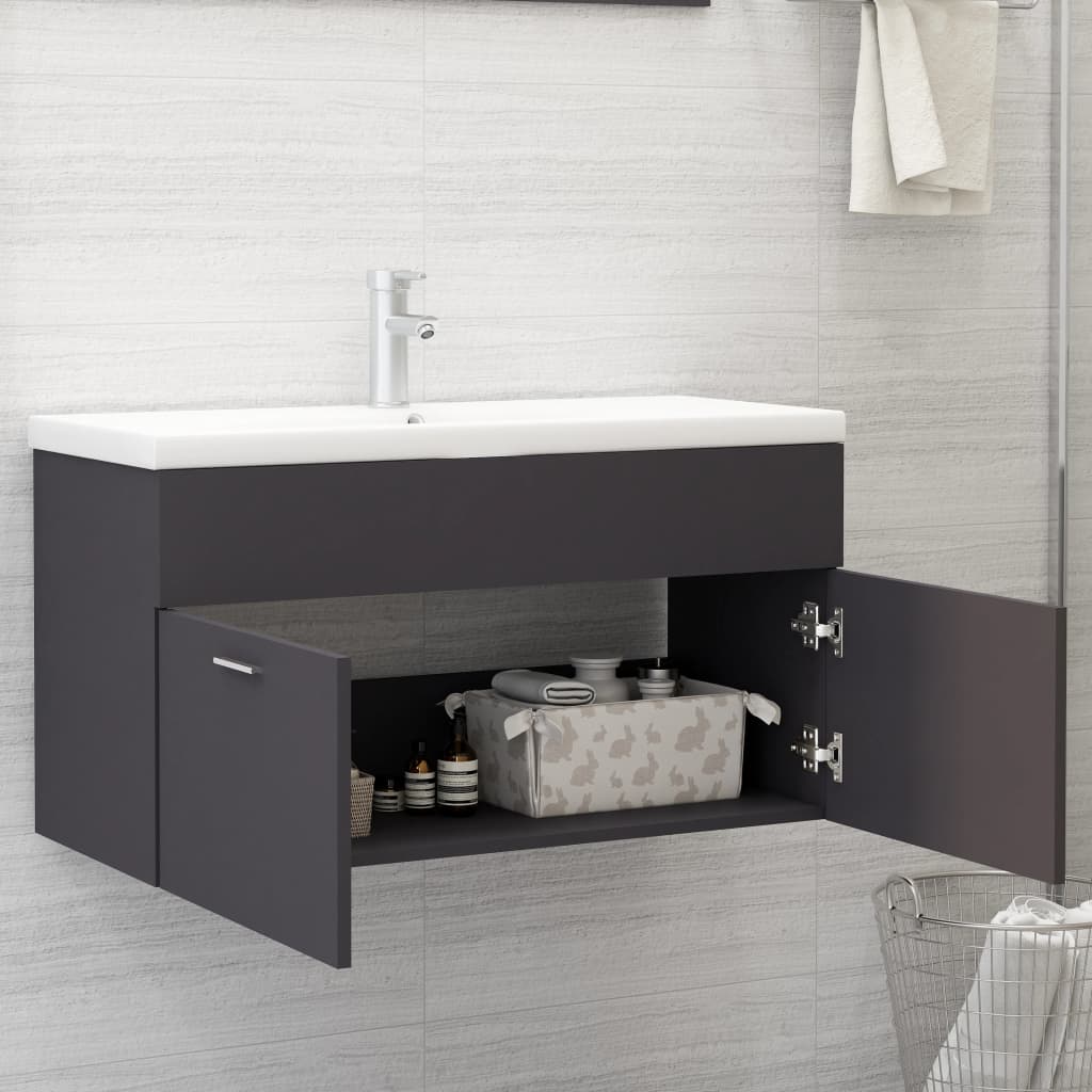 Sink cabinet with integrated washbasin Grey Agglomerate